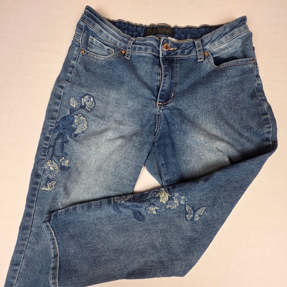 GG Jeans Embroidered Butterfly Cropped Jeans Womens 8 Blue Denim Cotton